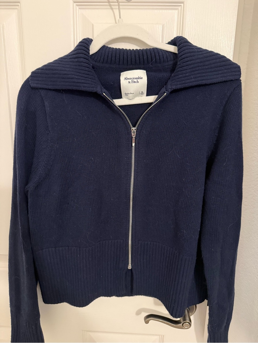 Abercrombie & Fitch Navy Zip-Up Ribbed Collar Sweater